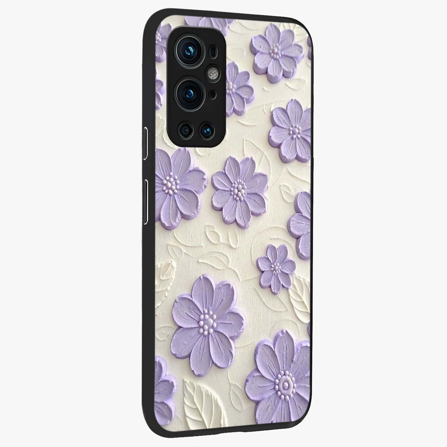 Floral Wall Art With Purple Flowers Glass Case upright view showcasing elegant purple flower artwork with decorative floral theme.