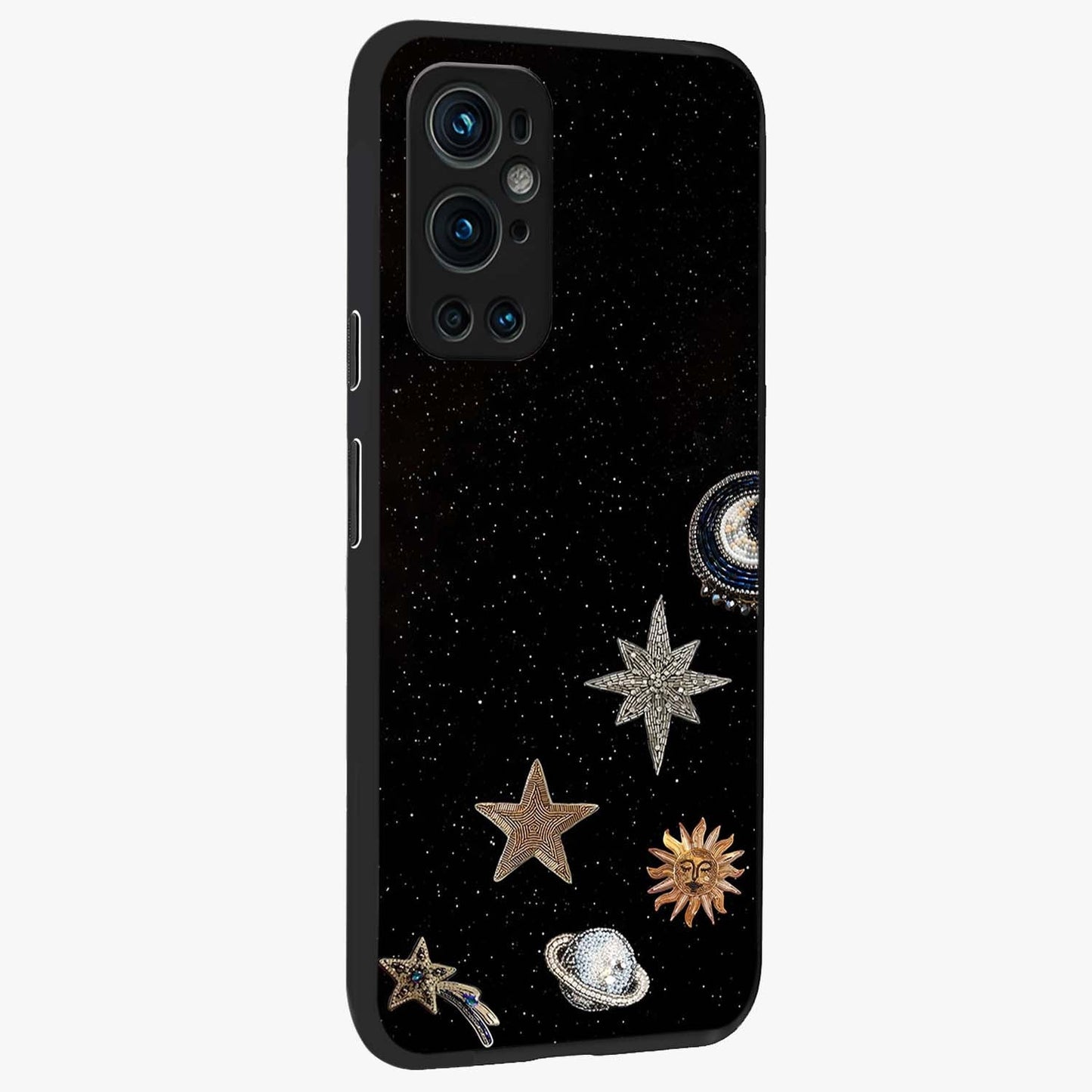 Galactic Charm Glow Glass Case upright view showcasing glowing cosmic charm artwork with magical celestial style.