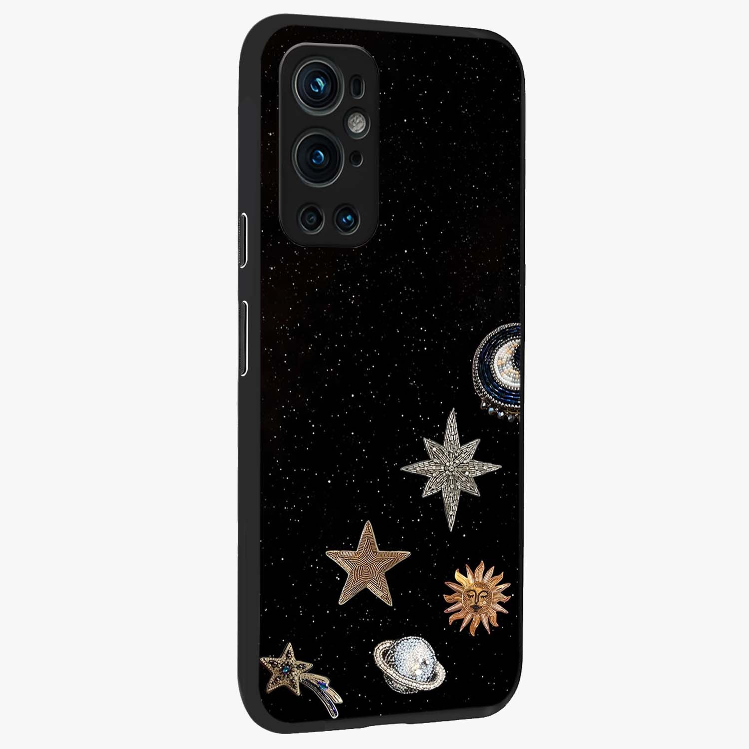 Galactic Charm Glow Glass Case upright view showcasing glowing cosmic charm artwork with magical celestial style.