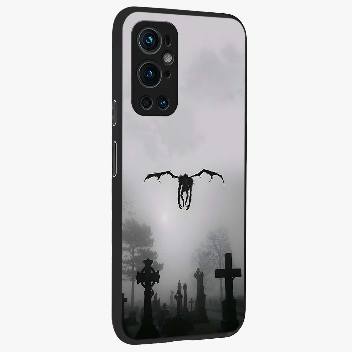 Graveyard Shadow Descent Glass Case upright view showcasing haunting graveyard artwork with dramatic dark theme.