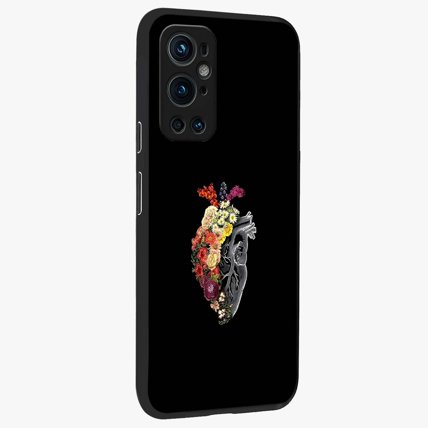 Heart With Flowers Glass Case upright view showcasing decorative heart and floral artwork with sweet romantic theme.
