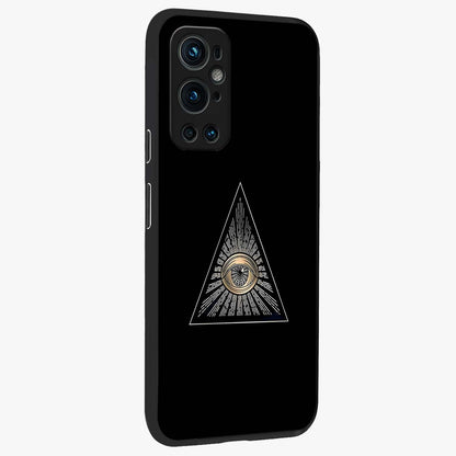 Illuminati Evil Glass Case upright view showcasing striking illuminati artwork with mysterious symbolic theme.