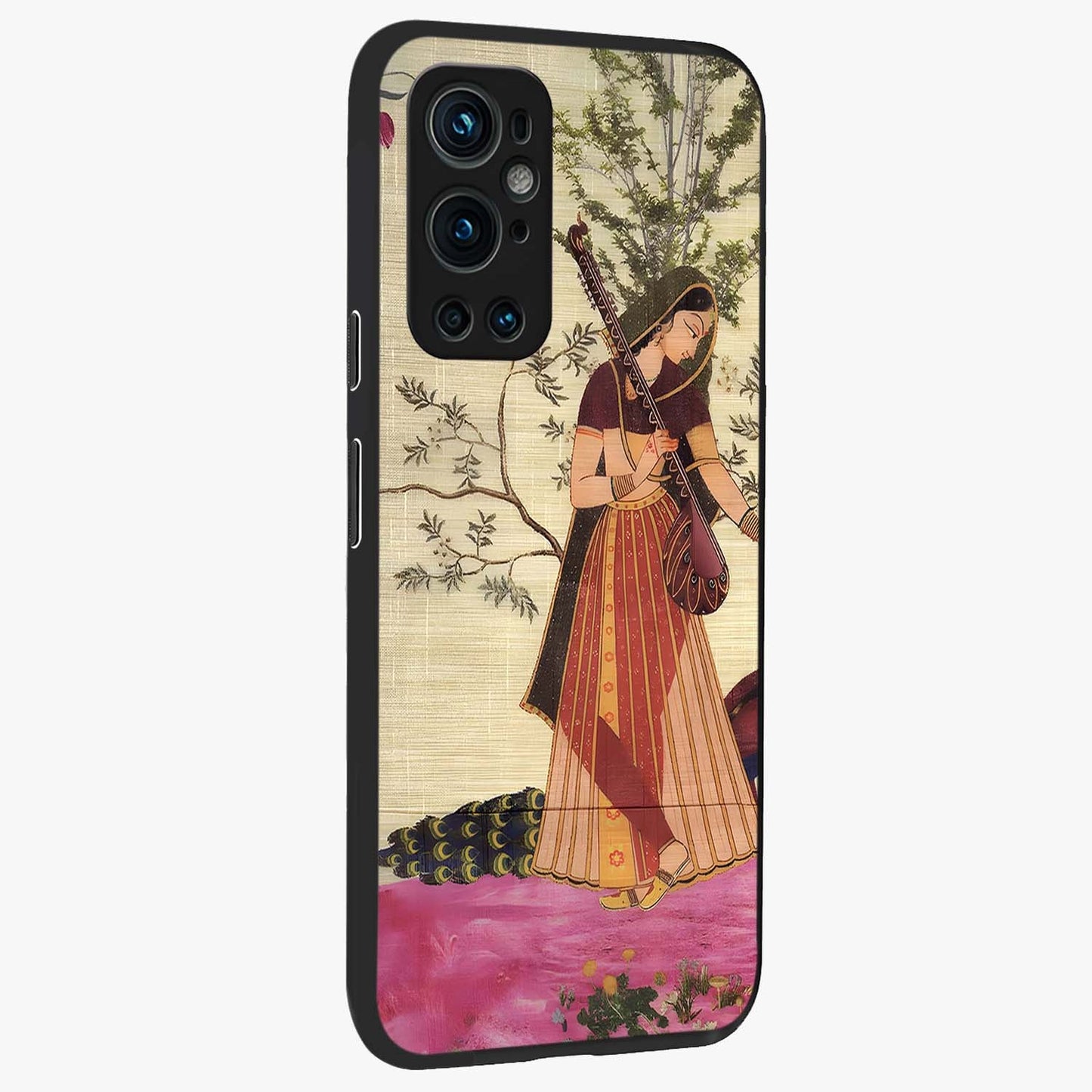 Lady With Veena Art Glass Case upright view showcasing classical veena artwork with traditional artistic theme.