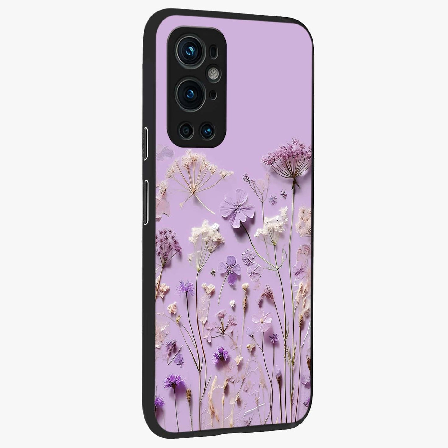 Lavender Blossom Dream Glass Case upright view showcasing delicate lavender blossom artwork with peaceful floral theme.