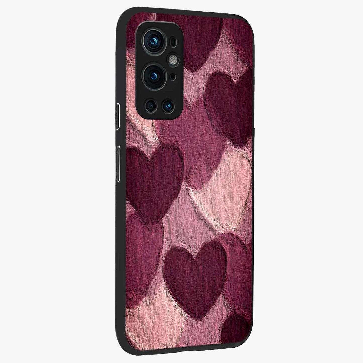 Layered Paper Hearts Glass Case upright view showcasing decorative layered heart artwork with sweet love theme.