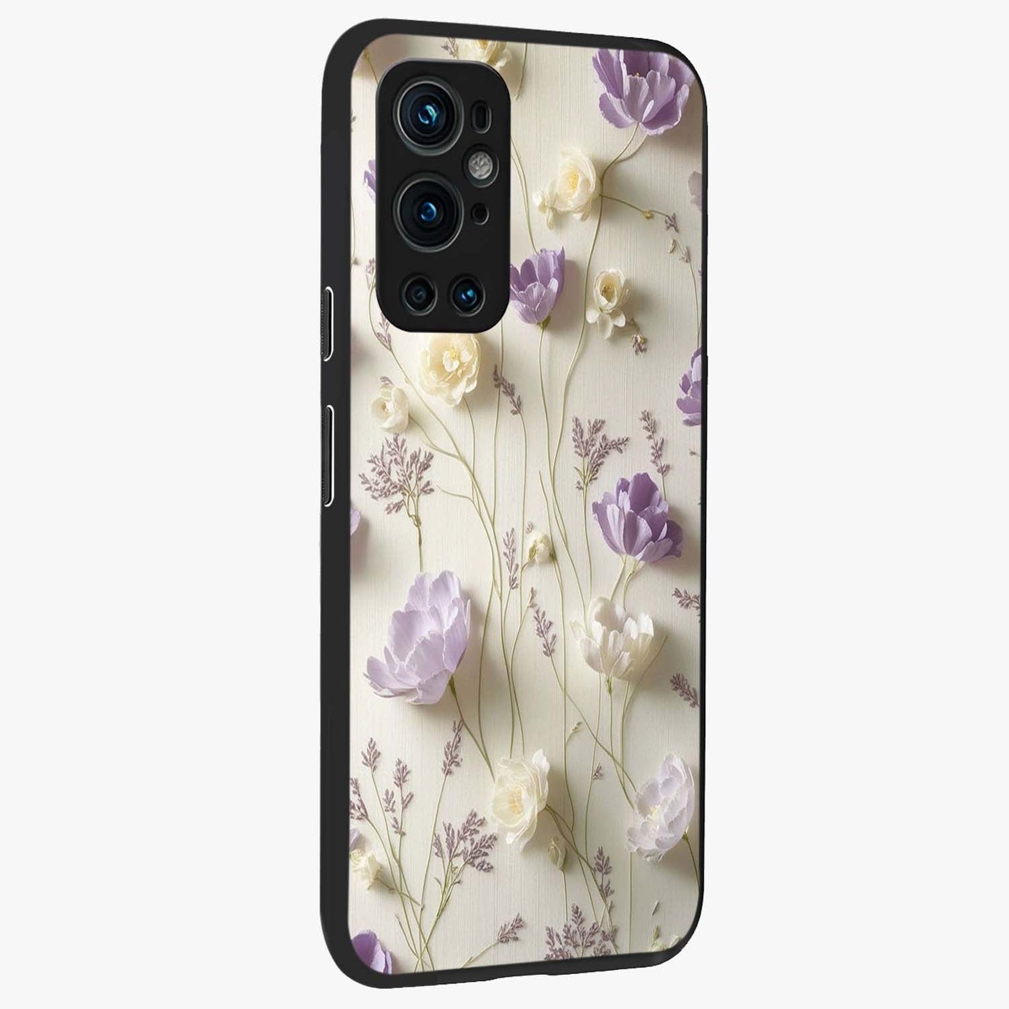 Lilac Breeze Harmony Glass Case upright view showcasing delicate lilac artwork with peaceful floral theme.