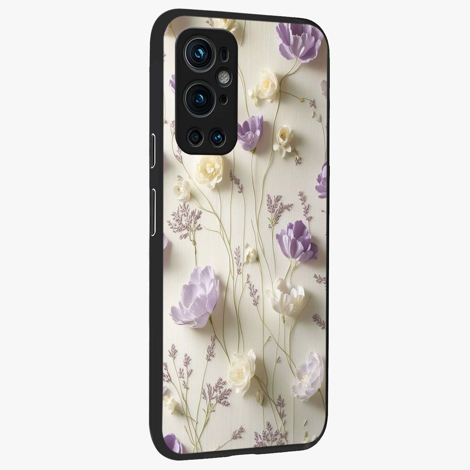 Lilac Breeze Harmony Glass Case upright view showcasing delicate lilac artwork with peaceful floral theme.