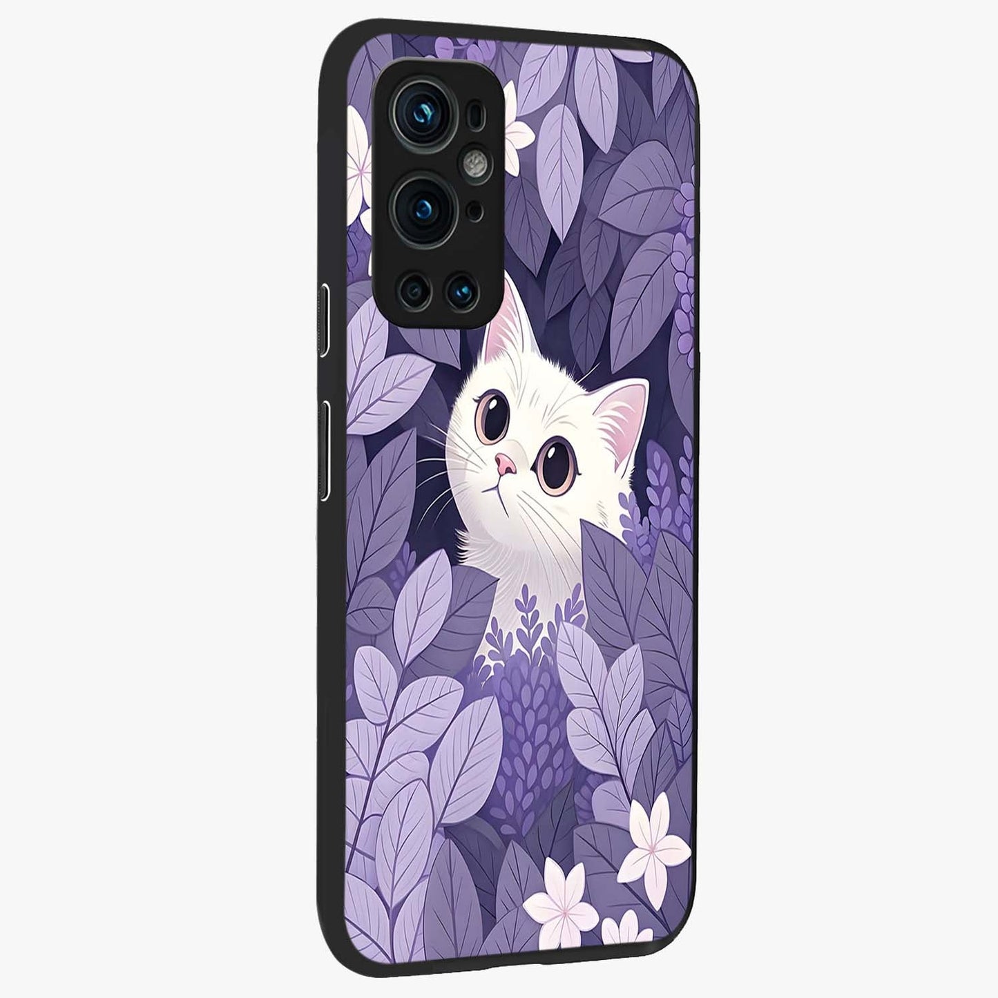 Lilac Hide Peek Cat Glass Case upright view showcasing charming cat artwork with adorable peek theme.