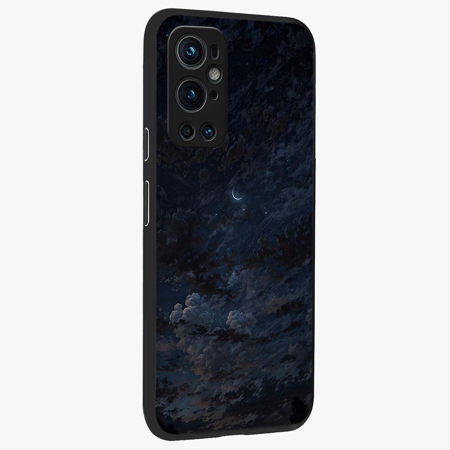 Lunar Veil Silence Glass Case upright view showcasing calm moon themed artwork with serene night atmosphere.
