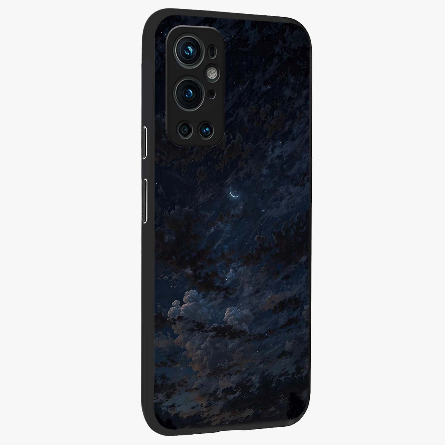 Lunar Veil Silence Glass Case upright view showcasing calm moon themed artwork with serene night atmosphere.