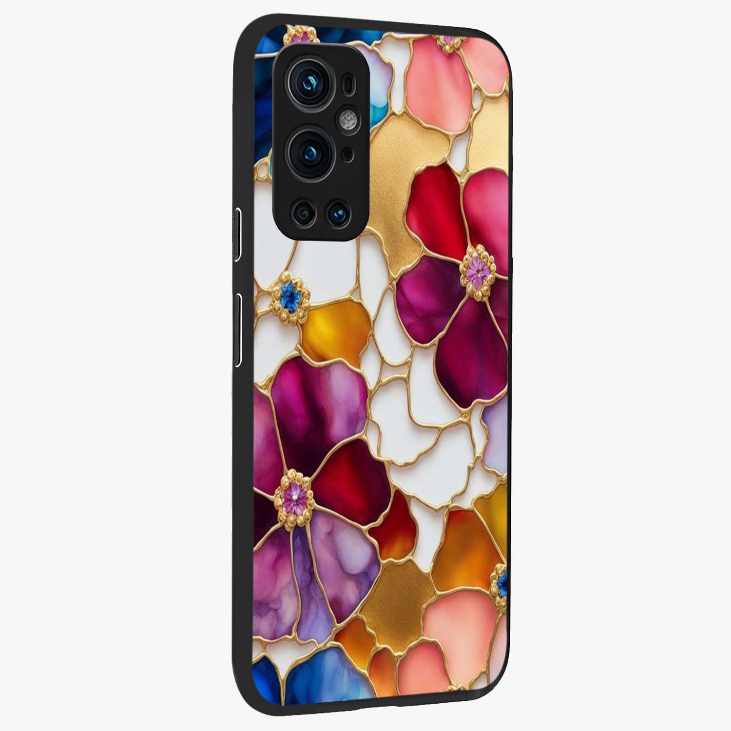Marble Flower Pattern Glass Case upright view showcasing decorative marble flower artwork with refined style.