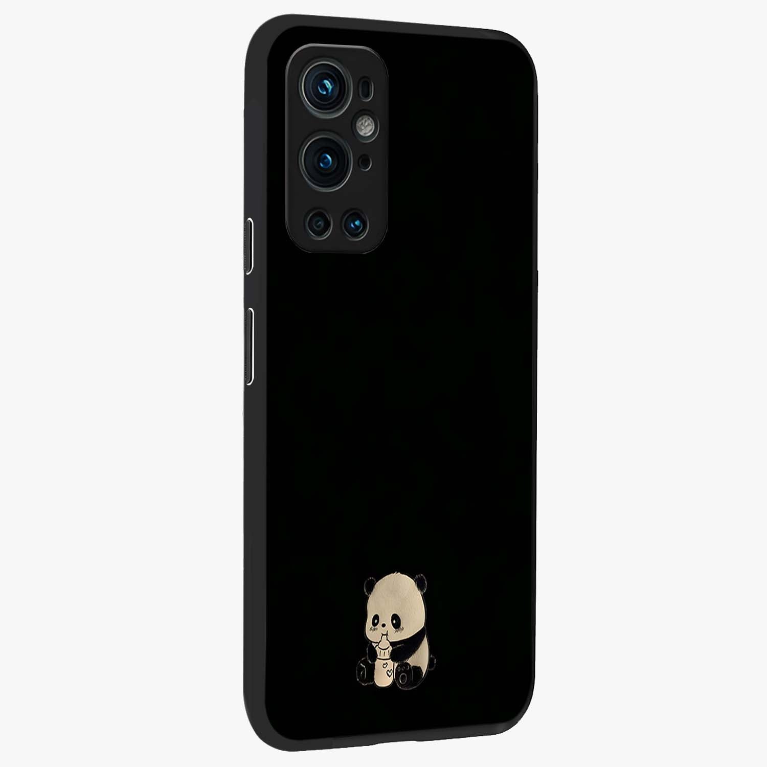 Midnight Panda Love Glass Case upright view showcasing charming panda artwork with playful romantic theme.