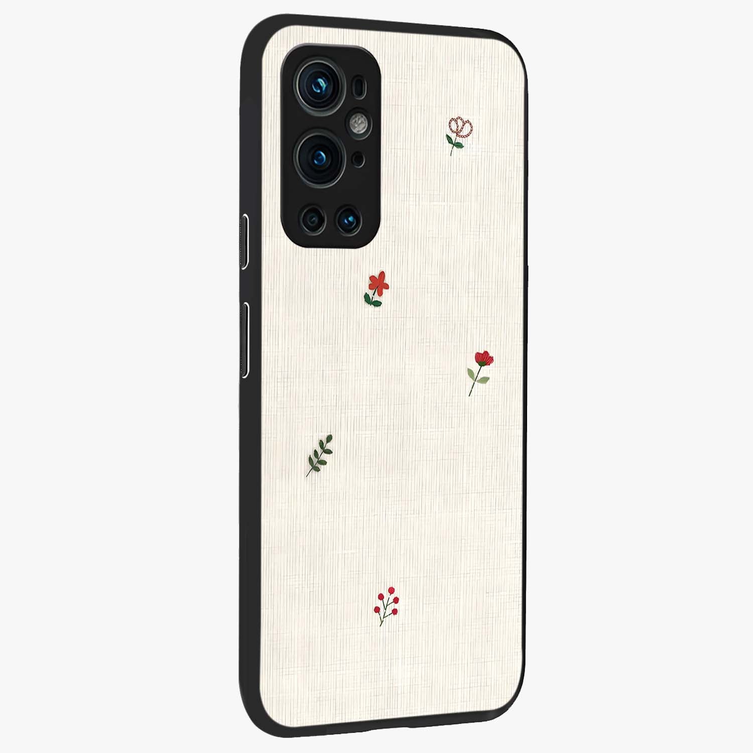 Minimalistic Blue With White Flower Pattern Glass Case upright view showcasing clean white flower artwork with calming blue theme.