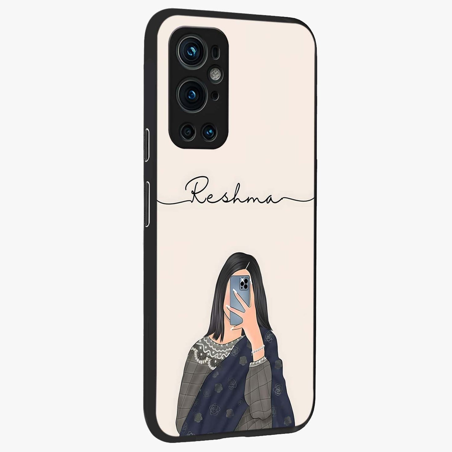 Mirror Mood Muse With Custom Name Glass Case upright view showcasing artistic mirror themed artwork with personalized aesthetic.