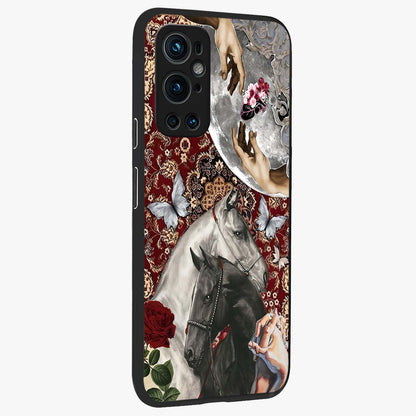 Moonlit Royal Stallion Glass Case upright view showcasing dramatic horse artwork with glowing moon themed design.