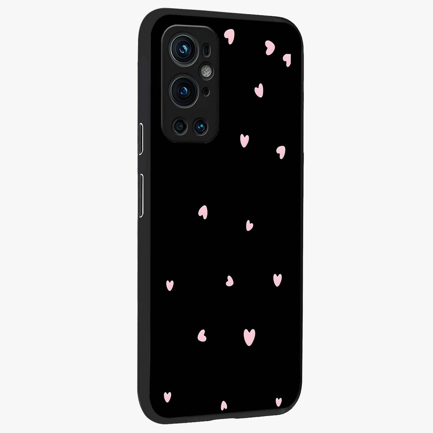 Pink Love Drops Glass Case upright view showcasing charming heart drop artwork with romantic playful theme.