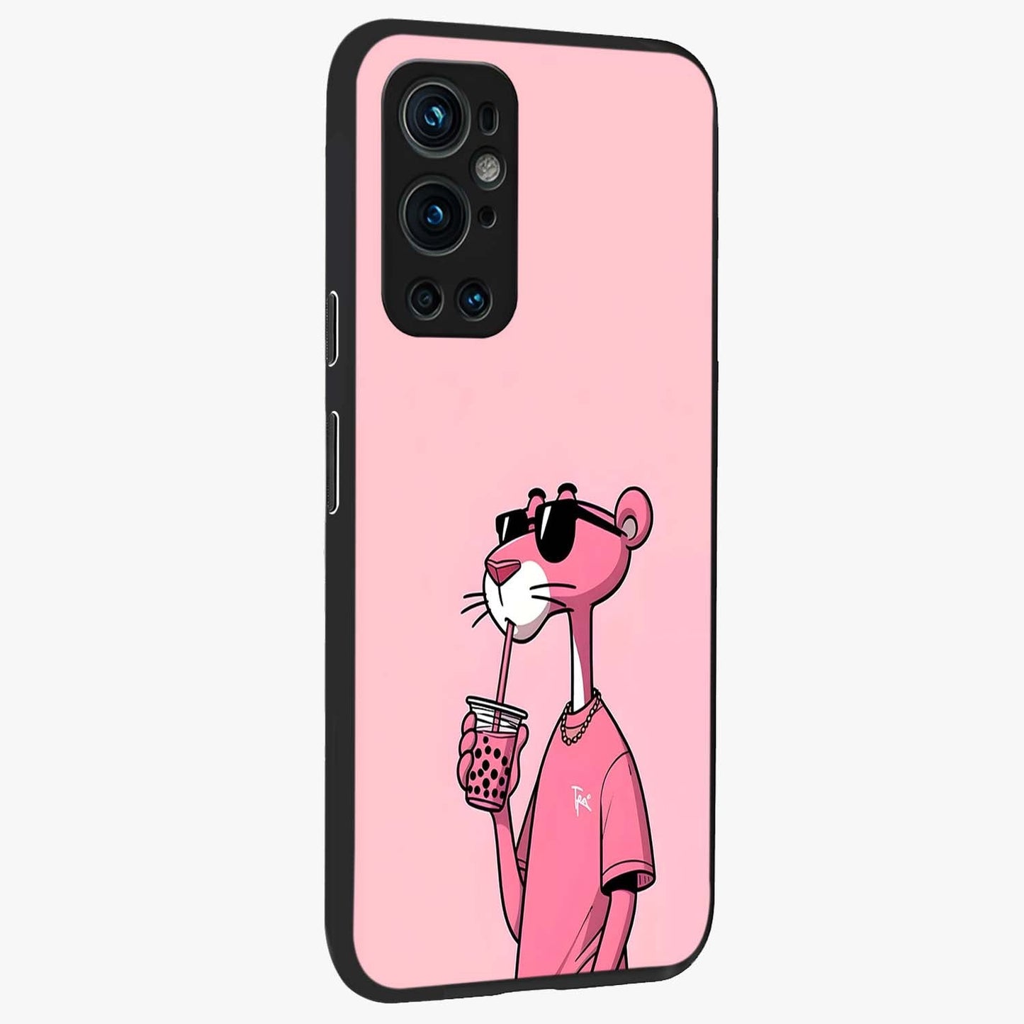 Pink Panther Glass Case upright view showcasing fun animated artwork with stylish retro cartoon theme.