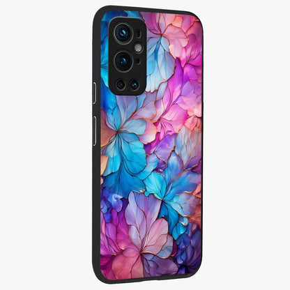 Radiant Floral Whirl Glass Case upright view showcasing lively floral artwork with decorative swirl theme.