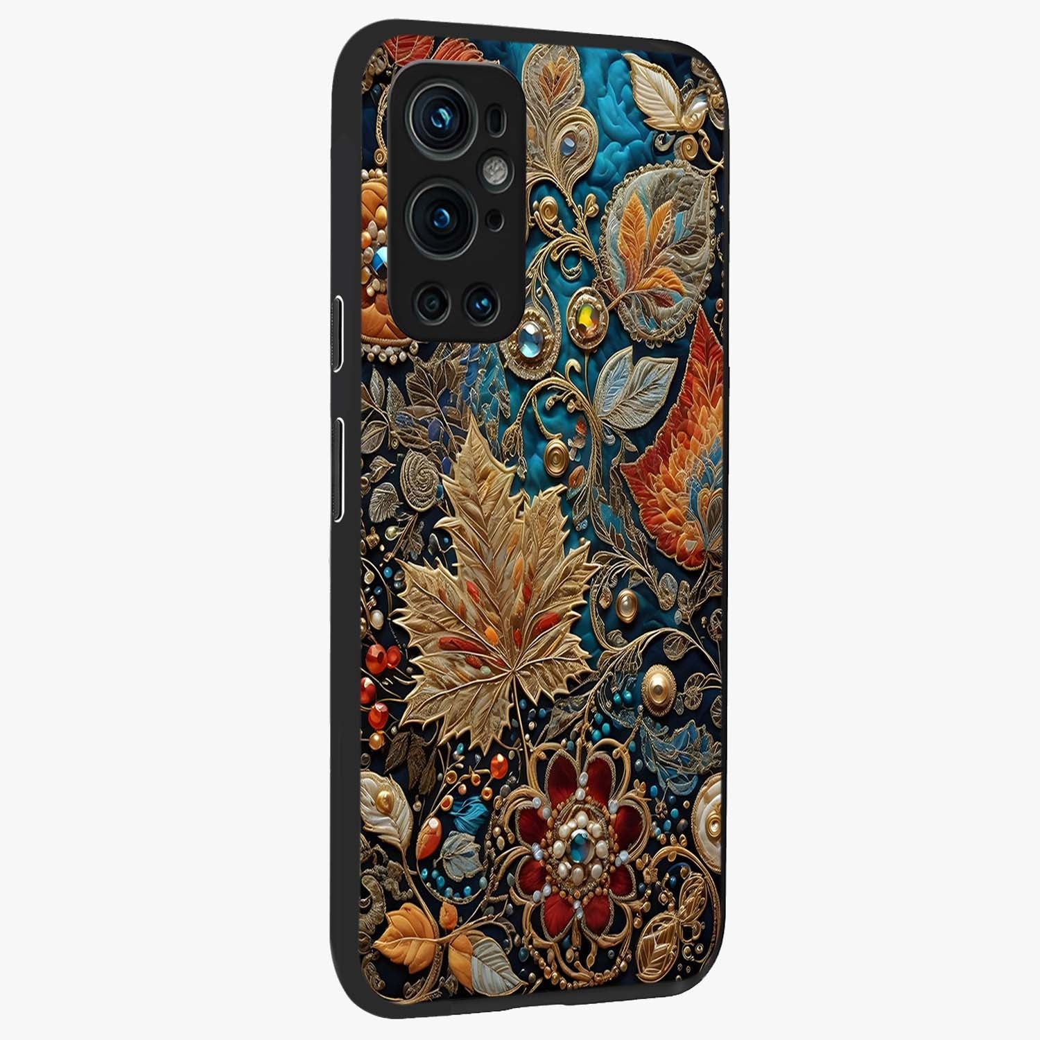 Royal Jewel Garden Glass Case upright view showcasing rich floral artwork with luxurious garden theme.