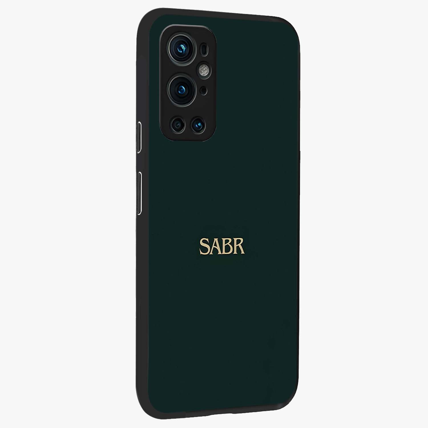 Sabr Minimal Patience Glass Case upright view showcasing calm minimalist artwork with motivational patience theme.