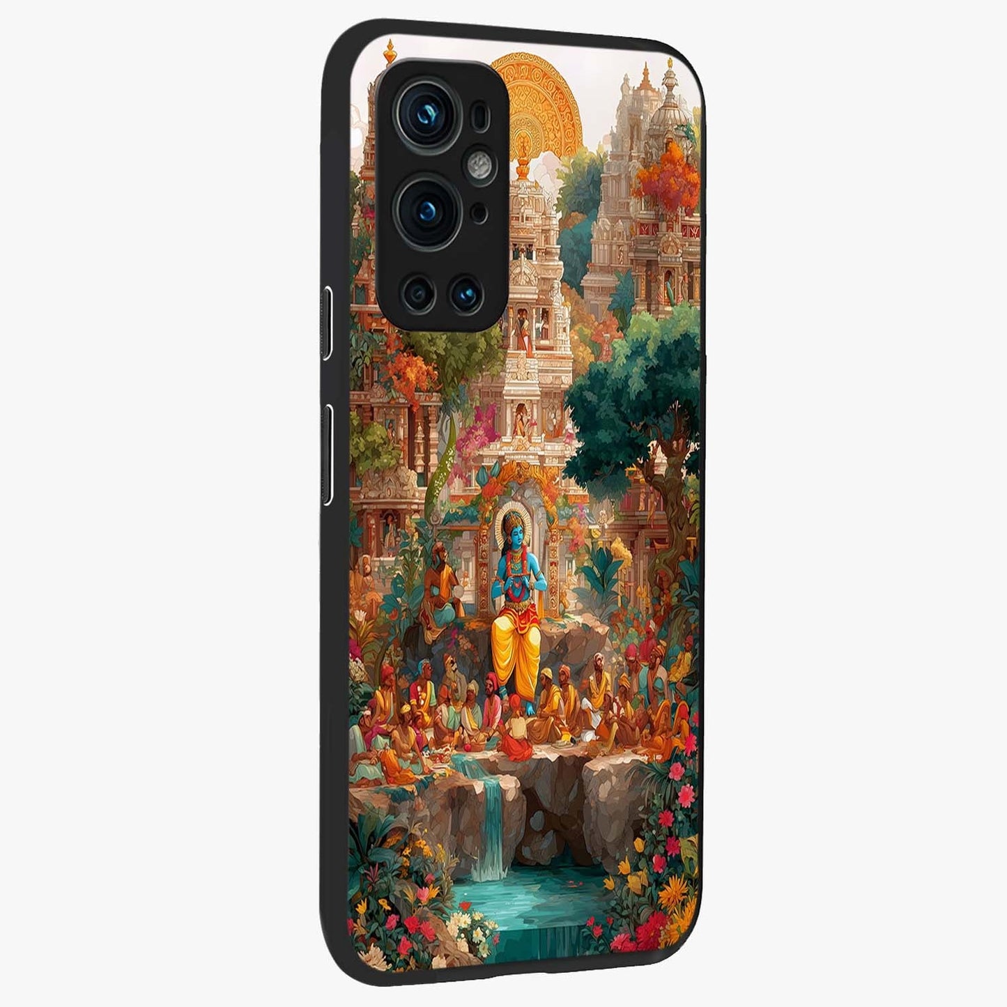 Sacred Sunlight Gods Glass Case upright view showcasing glowing divine artwork with sacred mythological theme.