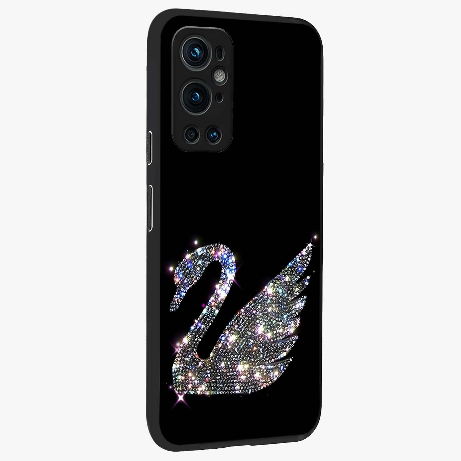 Starlit Swan Grace Glass Case upright view showcasing beautiful swan artwork with peaceful night themed design.