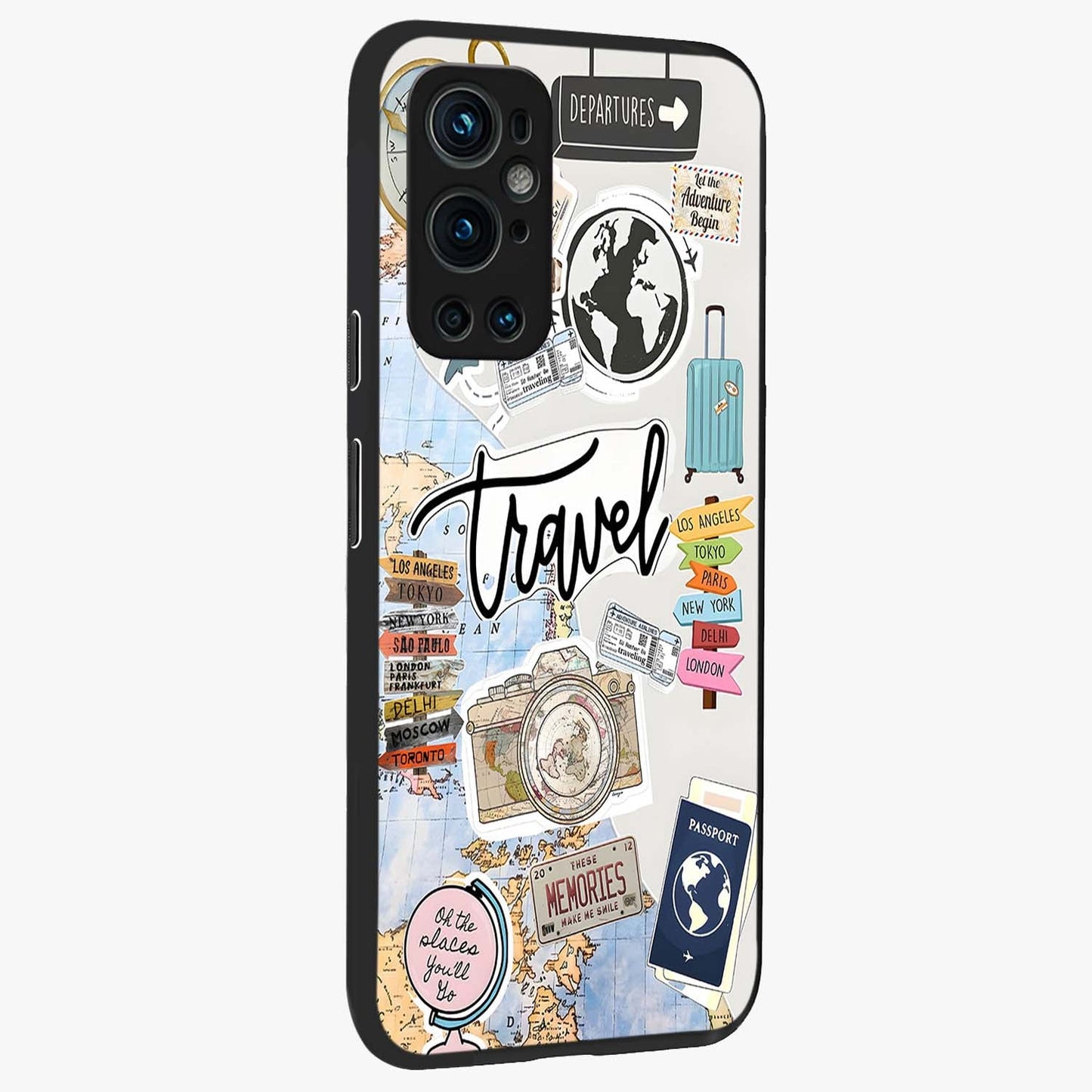 Wanderlust Journal Glass Case upright view showcasing wanderlust inspired artwork with creative exploration theme.