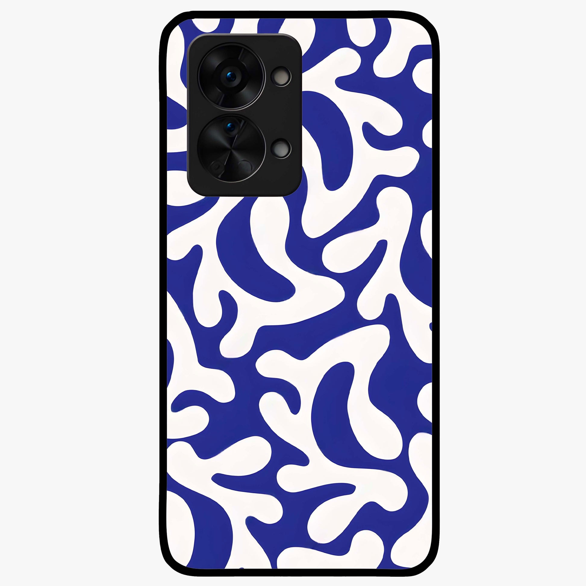 Abstract Coral Waves Glass Case for 1+Nord 2T front view featuring flowing ocean inspired coral wave artwork