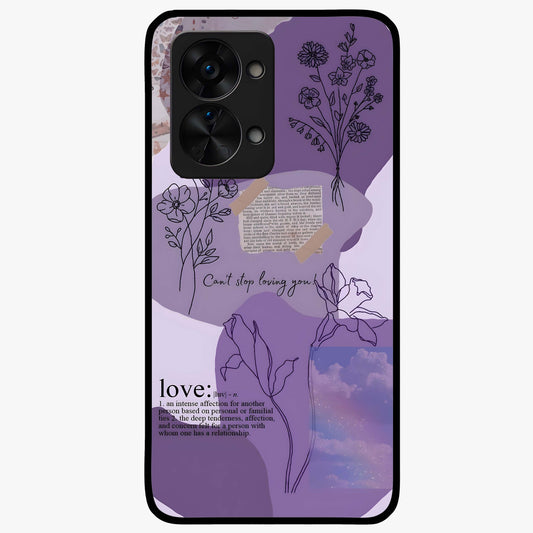 Aesthetic Love With Flower Glass Case for 1+Nord 2T romantic front view featuring floral love themed artwork