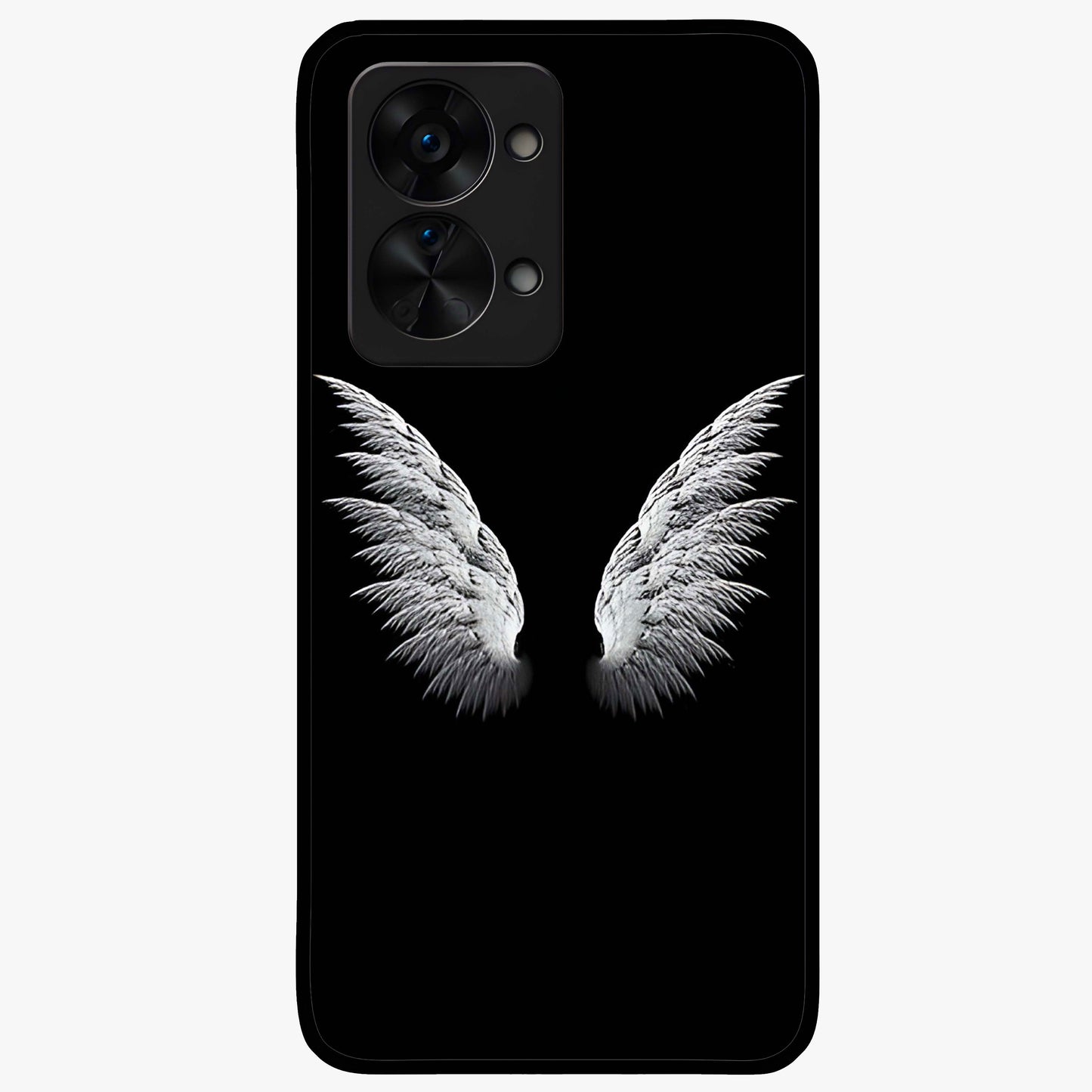 Angel Wing Grace Glass Case for 1+Nord 2T elegant front view featuring soft angel wing artwork