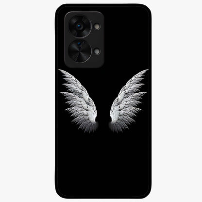 Angel Wing Grace Glass Case for 1+Nord 2T elegant front view featuring soft angel wing artwork