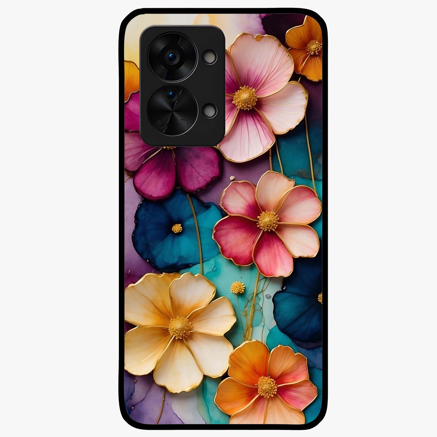 Artlyn Grace Flower Pattern Glass Case for 1+Nord 2T elegant front view featuring soft floral pattern artwork
