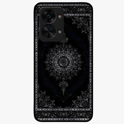 Black Persian Carpet Glass Case for 1+Nord 2T rich front view featuring intricate Persian carpet pattern artwork