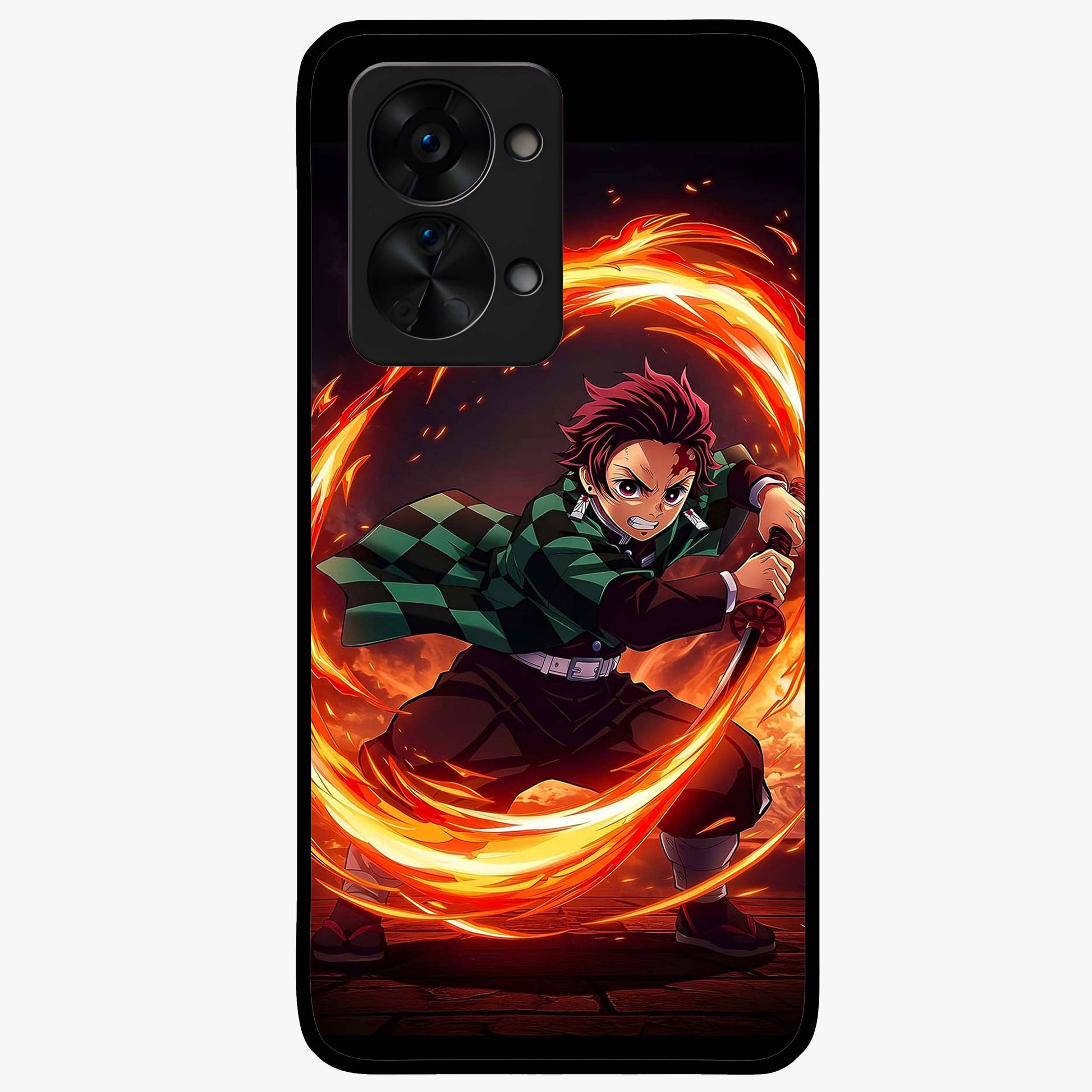 Blazing Sword Resolve Glass Case for 1+Nord 2T showing full back design in clean flat view with blazing sword artwork and glossy glass finish.