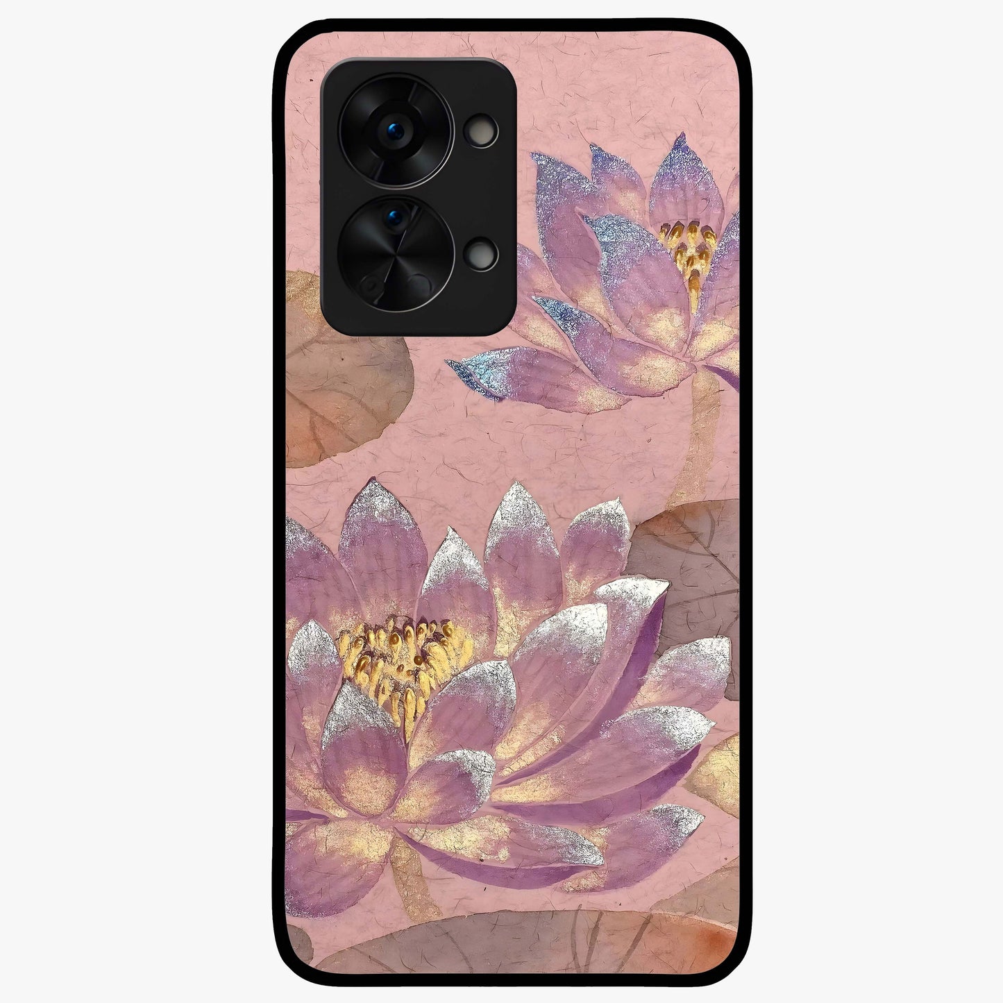 Blossom Mist Lotus Glass Case for 1+Nord 2T calm front view featuring lotus flower artwork with misty tones