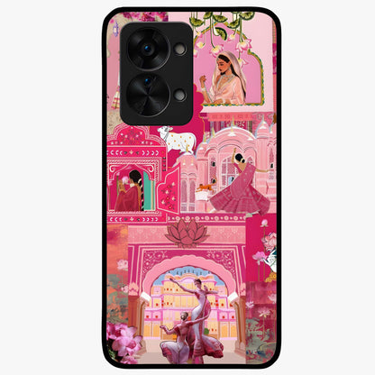 Blossoms of Rajasthan Glass Case for 1+Nord 2T vibrant front view featuring traditional Rajasthani floral artwork