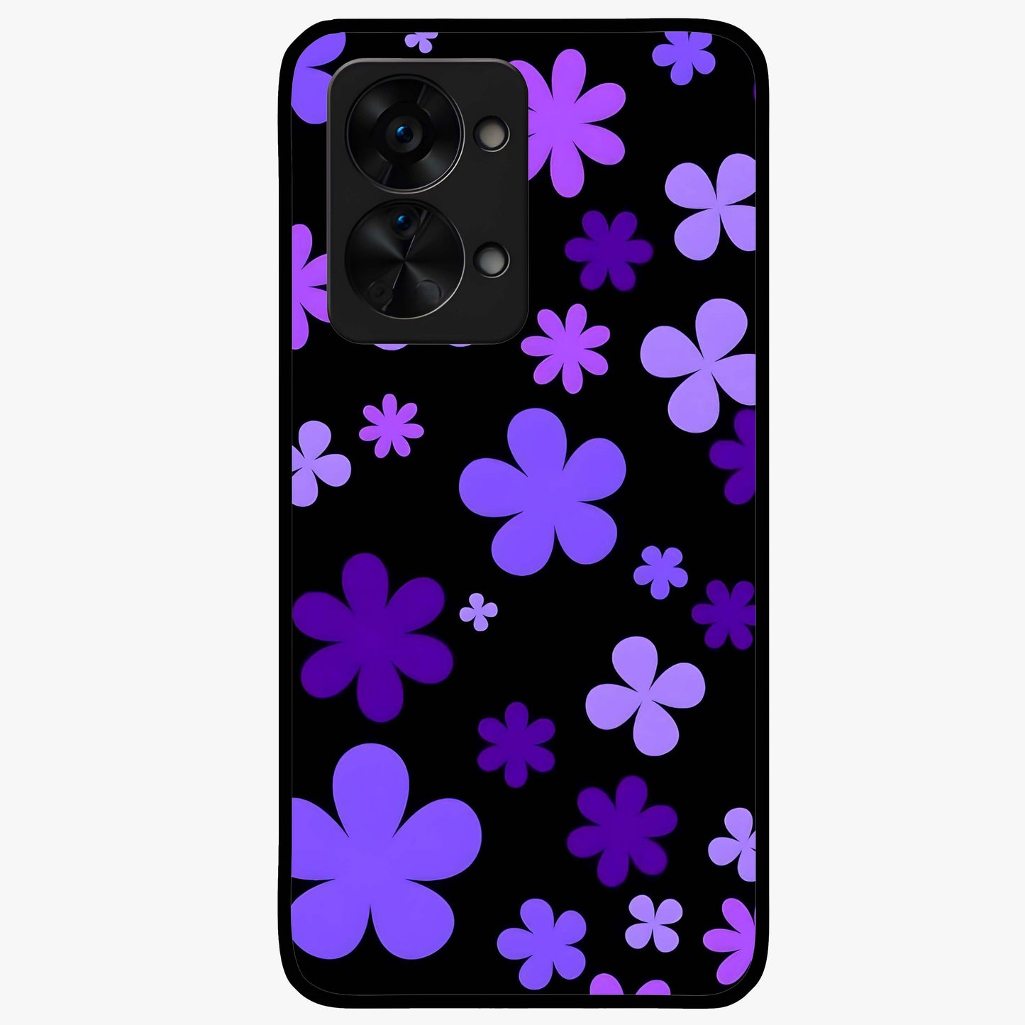 Blue Retro Pop Flowers Glass Case for 1+Nord 2T vibrant front view featuring retro floral artwork in bold blue tones