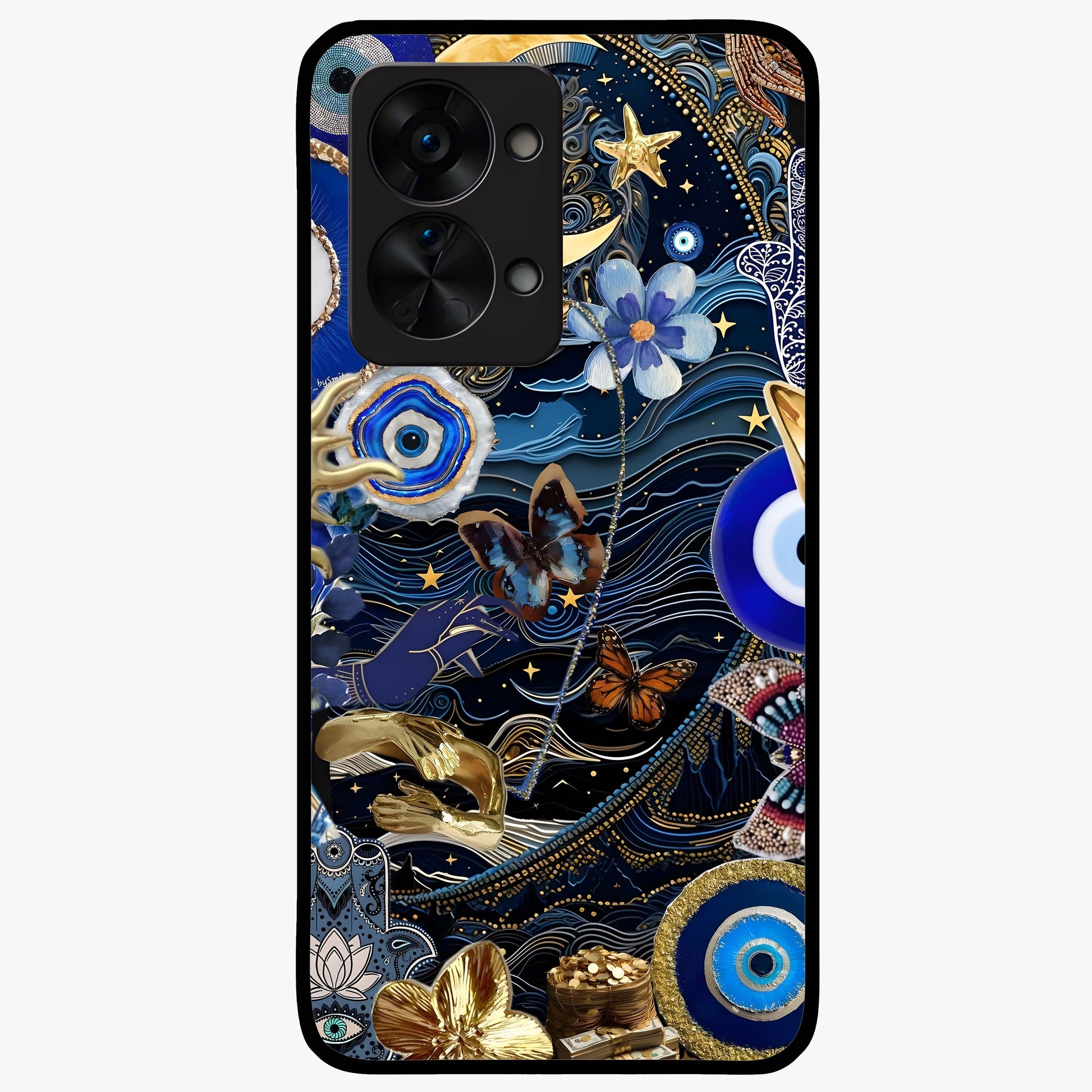 Celestial Blessing Shield Glass Case for 1+Nord 2T spiritual front view featuring protective celestial symbol artwork