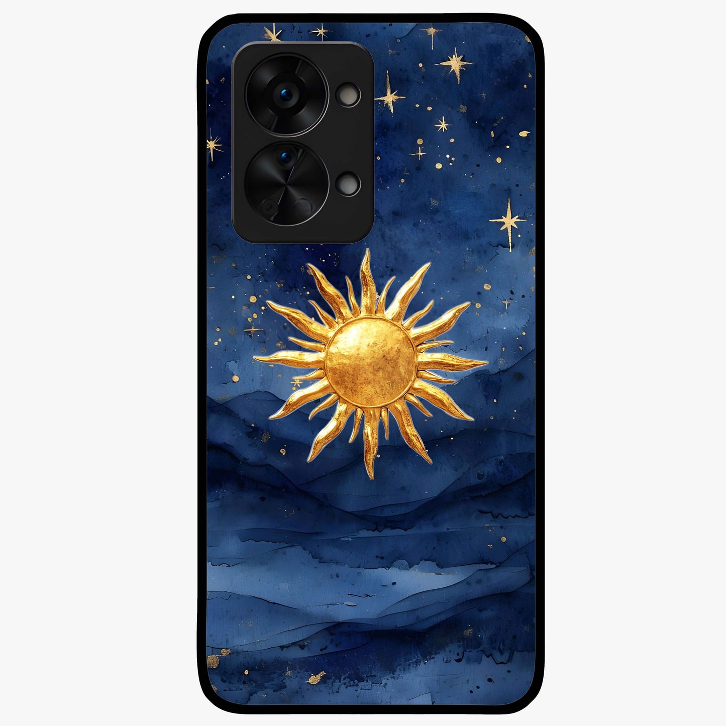 Celestial Blue Glow Glass Case for 1+Nord 2T radiant front view featuring glowing blue cosmic artwork