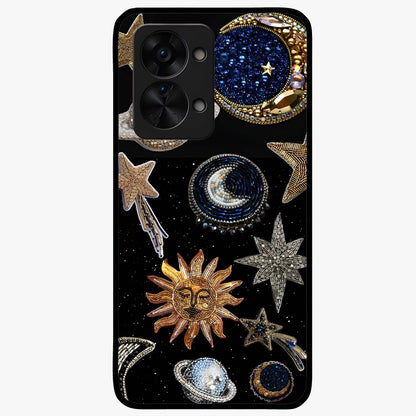 Celestial Gem Constellations Glass Case for 1+Nord 2T elegant front view featuring gemstone inspired constellation artwork