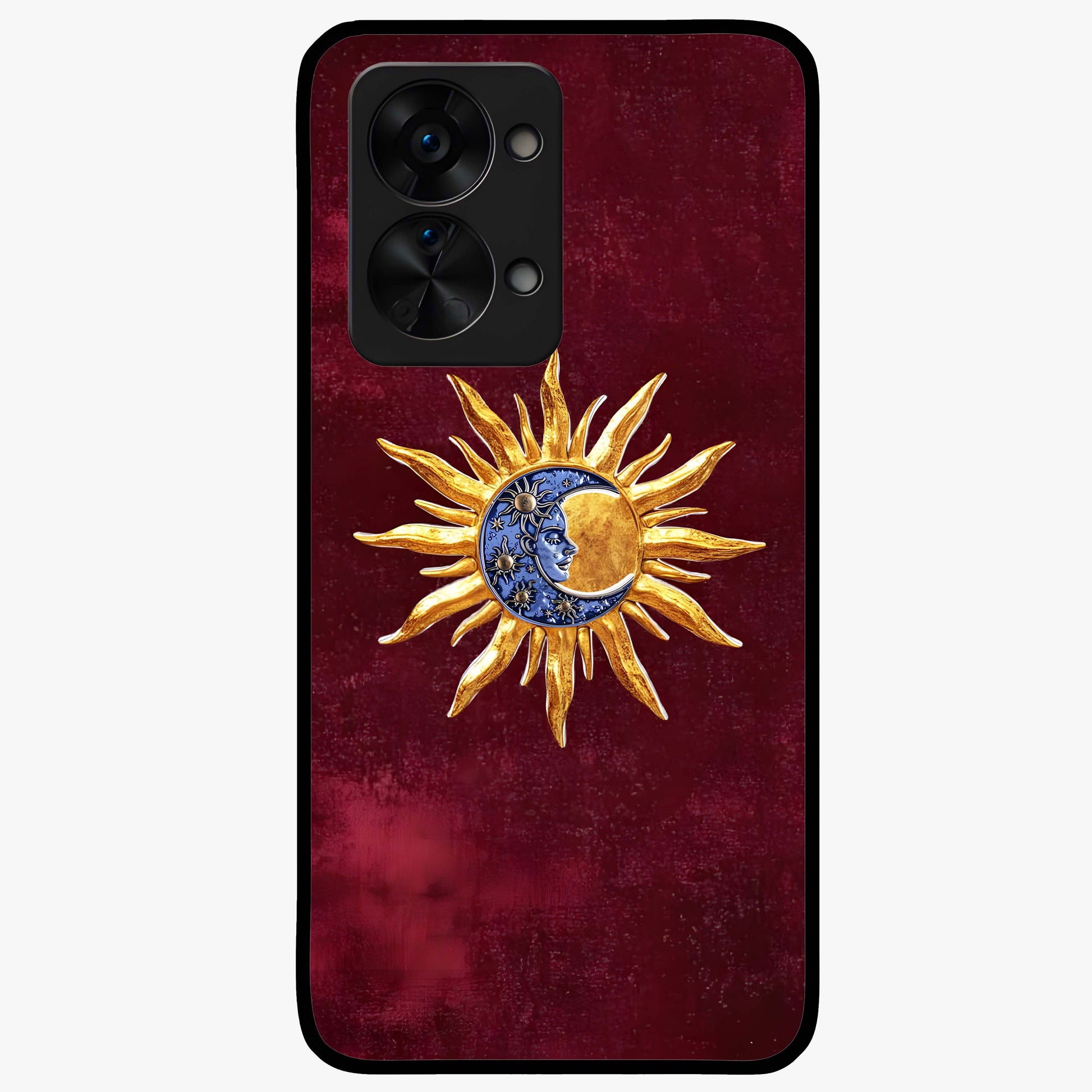 Celestial Unity Charm Glass Case for 1+Nord 2T symbolic front view featuring harmonious celestial artwork