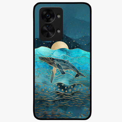 Celestial Whale Voyage Glass Case for 1+Nord 2T dreamy front view featuring whale artwork against cosmic sky backdrop