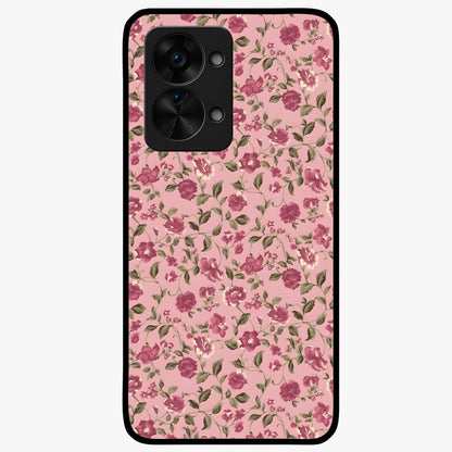 Charming Pink Floral Glass Case for 1+Nord 2T soft front view featuring delicate pink floral artwork