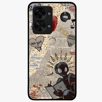 City Dream Sketch Glass Case for 1+Nord 2T showing full back design in clean flat view with artistic city sketch artwork and glossy glass finish.