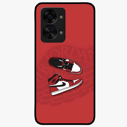 Classic Sneaker Float Glass Case for 1+Nord 2T showing full back design in clean flat view with floating sneaker artwork and glossy glass finish.