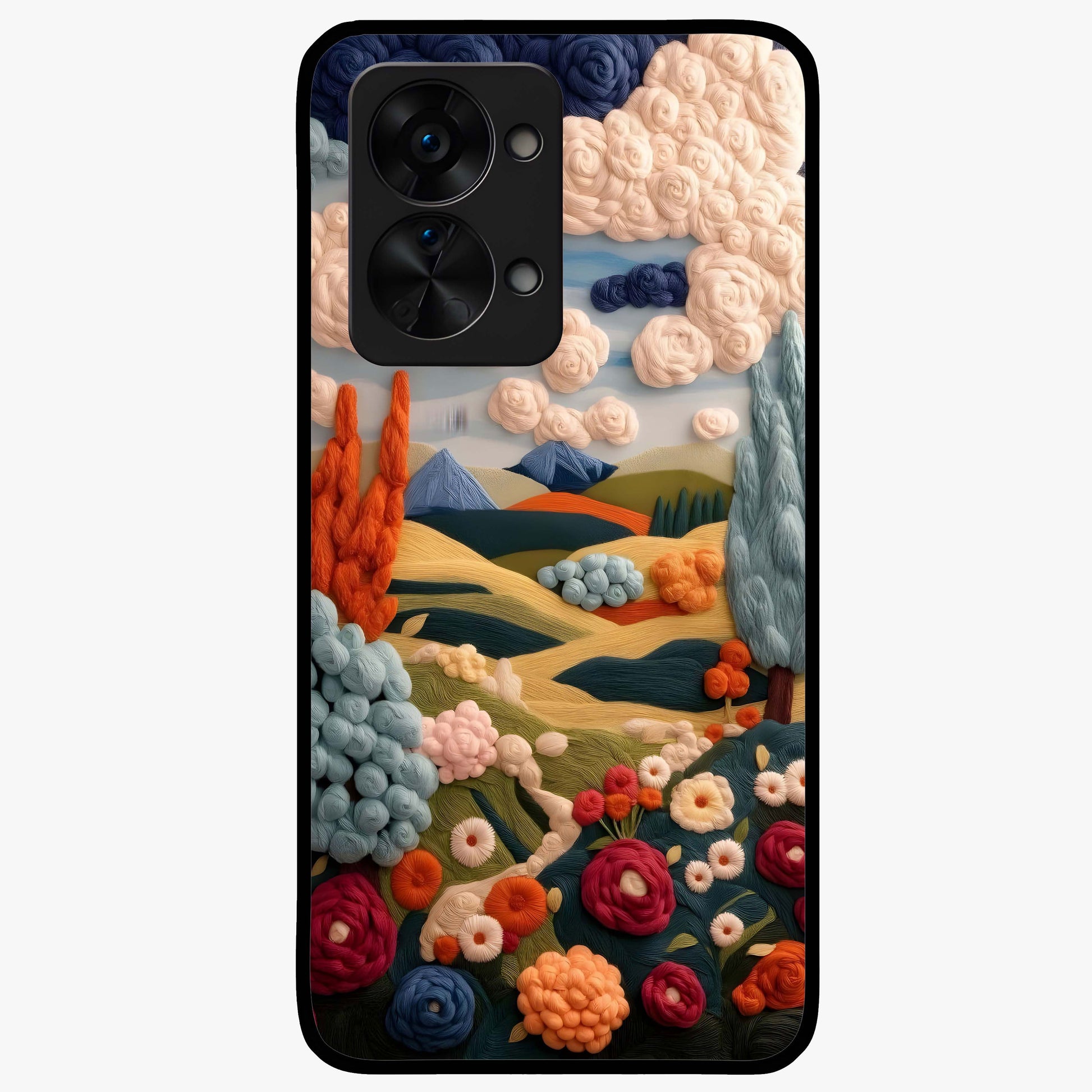 Cloud Cotton Meadows Printed Glass Case for 1+Nord 2T soft front view featuring dreamy meadow artwork with cloud inspired tones