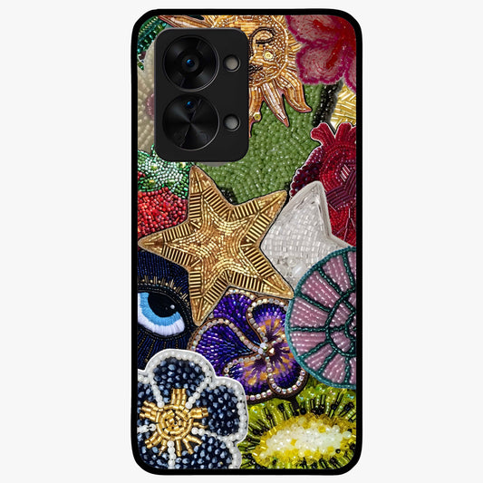 Cosmic Charm Shine Glass Case for 1+Nord 2T radiant front view featuring shimmering celestial artwork