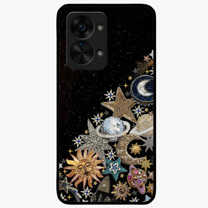 Cosmic Sparkle Dreams Glass Case for 1+Nord 2T magical front view featuring sparkling star artwork with dreamy gradients
