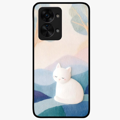 Cotton Dream Cat Glass Case for 1+Nord 2T soft front view featuring dreamy cat artwork in pastel tones