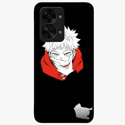 Crimson Chaos Smile Glass Case for 1+Nord 2T bold front view featuring edgy smile artwork in deep crimson tones